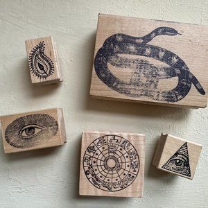 Occult-Themed Hand-Carved Rubber Stamps
